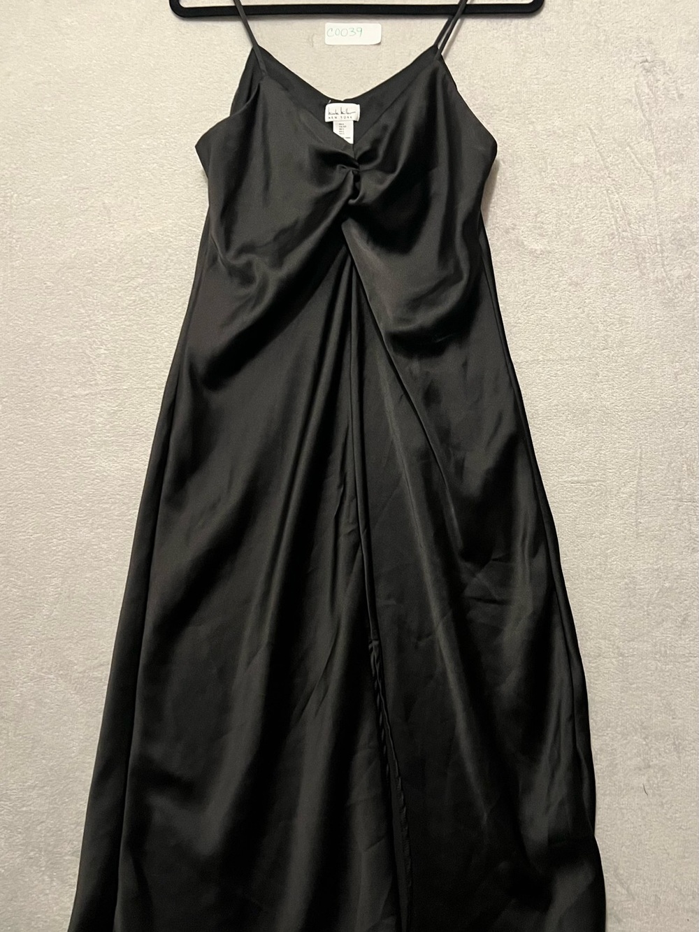Nicole Miller Black Satin Twist-Front Maxi Dress